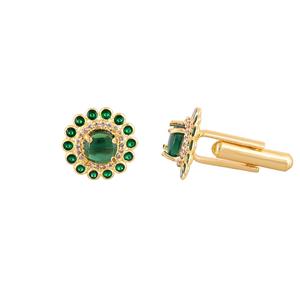 Mancuernillas de Lujo con Cristales Verdes Chapadas en Oro para Hombre, con Piedra Redonda, Accesorios Formales para Camisa, Regalo de Boda o Negocios, Mancuernillas de Diseño - Product Image 3