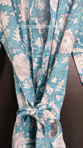 ชุดกิโมโนผ้าฝ้ายพิมพ์ลายดอกไม้สุดหรู งานฝีมือลายดอกไม้แบบชาวชาวรัฐชัยปุรี เสื้อคลุมอาบน้ำลำลอง ระบายอากาศได้ดี เหมาะสำหรับฤดูร้อน ชุดคลุมสำหรับผู้หญิง - Product Image 4