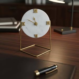 Hexagonal Quartz Marble Table Clock with Silent Night <b>Light</b> Modern Design for Home Office Desk Decoration - Product Image 6