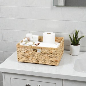 Panier de rangement rectangulaire en jacinthe tressé à la main ISLA Jumbo, bac de rangement polyvalent avec poignées découpées pour étagère, placard, armoire, vente en gros - Product Image 1