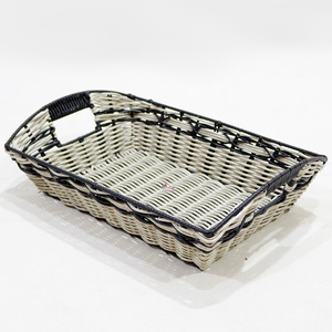 Rectangular Wicker <b>Storage</b> <b>Tray</b> with Handles for Table Organization Minimalist Design - Product Image 6