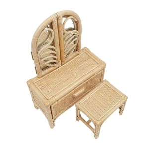 Table de maquillage en rotin pour enfant de 8 ans, mobilier pour chambre d'enfant, coiffeuse tressée de haute qualité avec tabouret, vente chaude, prix d'usine, pas cher - Product Image 1