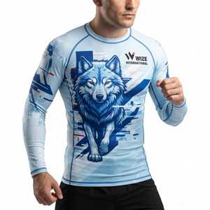 T-shirt de compression respirant sans couture pour homme, manches longues, imprimé loup, pour entraînement fitness, MMA, BJJ, surf et sports - Product Image 1