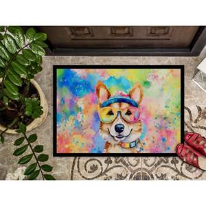 Corgi Hippie Dawg Doormat Non Slip Washable Low Pile 24H X 36W <b>Indoor</b> Outdoor Front <b>Door</b> <b>Mat</b> for Entryway - Product Image 3