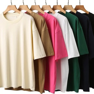 เสื้อยืดคอกลมแขนสั้นทรงโอเวอร์ไซส์ผ้าฝ้ายย้อมสีพื้นสำหรับผู้ชาย สไตล์ลำลอง สีพื้น ผ้าเจอร์ซีย์ถักทรงพอดีตัว - Product Image 5