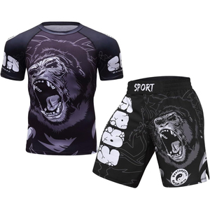 Conjunto de Camiseta Deportiva Gody Gorilla Print para Hombre, Manga Corta, Compresión, MMA, Secado Rápido - Product Image 2