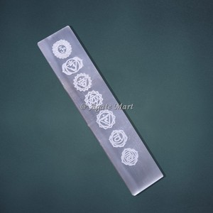 Selenite sept symboles Chakra gravé bâton plaque baguettes Yoga méditation équilibrage plaque porte-encens Orgone Feng Shui amour - Product Image 2