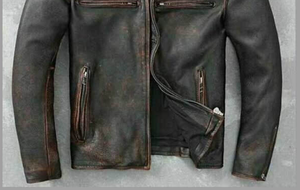 Veste moto en cuir véritable pour homme, écologique, col en V, noir, col rabattu, fermeture éclair, coupe classique, vêtements d'hiver - Product Image 4