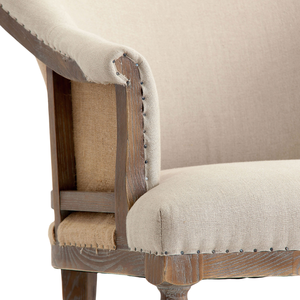 French Classic Handmade Accent <b>Chair</b> Solid Teak Upholstered Linen Fabric Curved <b>Back</b> Elegant Living Villa Home Office Hotel - Product Image 5