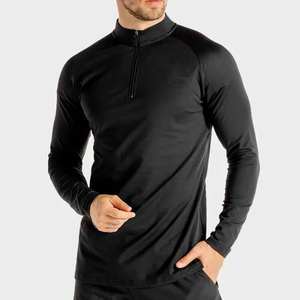 Haut de sport en polyester à col zippé, maillot de course, entraînement, gym, t-shirts à manches longues - Product Image 1