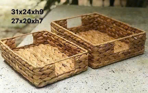 Water Hyacinth <b>Rectangular</b> <b>Storage</b> <b>Baskets</b> Set Eco-Friendly Modern Multi-Purpose Organization Trays 99 Gold Data Luna Kitchen - Product Image 6