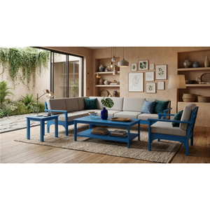 Blue Outdoor Sofa Set Mediterranean Style Wood Furniture Eco-Friendly Matte Finish for Garden Patio Use - Product Image 2