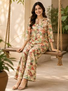 Ensemble Kurta en coton imprimé pour femme, coupe ample, longueur cheville, tenue décontractée ethnique style Inde Pakistan, tenue d'été - Product Image 2