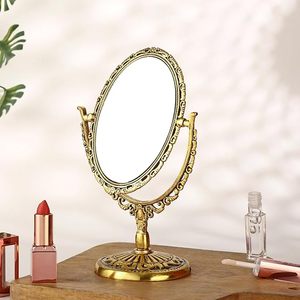 Vintage Gold Oval Tabletop <b>Vanity</b> <b>Mirror</b> Decorative <b>Makeup</b> Dressing <b>Mirror</b> with Ornate Metal Frame for Bedroom Decor - Product Image 3
