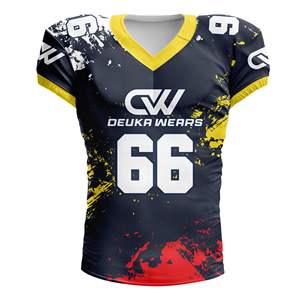 Servicio OEM, Diseño Personalizado, Jersey de Fútbol Sublimado con Nombre y Número, 100% Poliéster, Cuello en V, Corto, Transpirable, de Secado Rápido, para Equipo Americano - Product Image 1