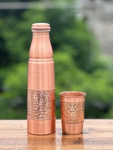 <b>Copper</b> Water <b>Bottle</b> With Lid And Cup Set Traditional Design Portable Drinkware Home Use - Product Image 1