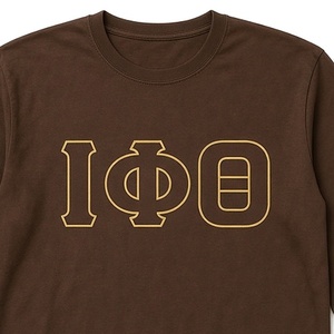 Brown Men’s <b>Long</b> Sleeve Crewneck T-Shirt with Gold Greek Letter Graphic Casual Fraternity Cotton Tee for College Campus - Product Image 6