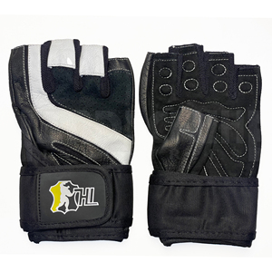 Gants de musculation professionnels noirs et blancs avec bandes de maintien robustes pour les poignets |   Poignée antidérapante de qualité supérieure pour un équipement de musculation ultime - Product Image 1