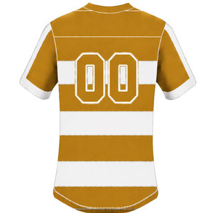 Ensemble uniforme de rugby à manches courtes blanc et marron doré, maillot de rugby rayé à col rond, short à cordon de serrage, performance athlétique pour équipe - Product Image 5
