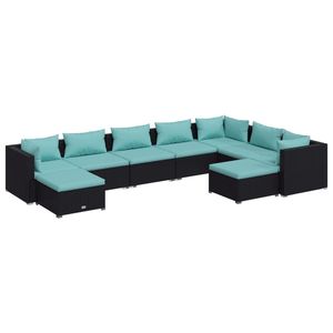 Set salotto in 9 pezzi in Poly Rattan nero con cuscini mobili da esterno - Product Image 2