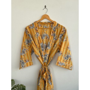 V-Neck Printed <b>Animal</b> <b>Pattern</b> Breathable <b>Knitted</b> Kimono Robe Belt Three Quarter Sleeve Maxi Length Loose Fit 100% Cover-Up - Product Image 2
