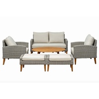 Ensemble de canapé d'extérieur contemporain en rotin imperméable avec coussins, table basse, rotin PE résistant aux UV, mobilier de jardin écologique