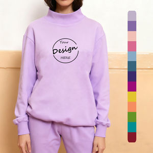 OEM Haute Qualité Pull Col Montant Léger et Respirant 100% Coton Uni Coupe Oversize Épaules Tombantes pour Femme Faible MOQ - Product Image 1