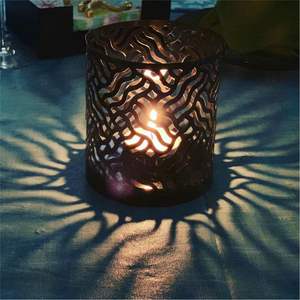 Support de bougie votive en métal personnalisé, vente en gros, support de bougie chauffe-plat en fer noir thermolaqué, découpe géométrique décorative pour la maison - Product Image 2