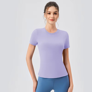 Crop top de sport pour femme en jersey de coton coréen durable, tendance été, avec logo personnalisé, pour le yoga et les activités sportives - Product Image 2