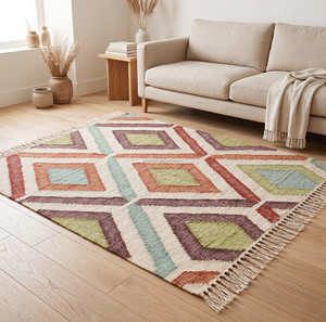 Grand tapis kilim en coton à rayures arc-en-ciel pour chambre d'enfant, salon familial, intérieurs contemporains et scandinaves - Product Image 5