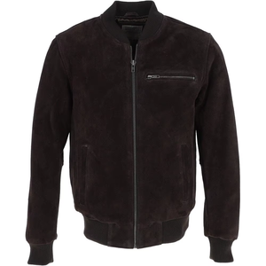 Chaqueta Bomber de Cuero de Gamuza para Hombre de Alta Calidad, Color Marrón Oscuro, Moda de Invierno con Cuello Alto y Cierre de Cremallera, Servicio OEM - Product Image 1