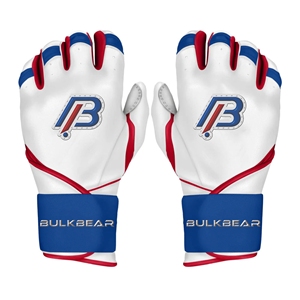 BULKBEAR Baseball Batting <b>Gloves</b> White <b>Red</b> Blue Leather Flexible Breathable Training <b>Gloves</b> Ambidextrous Hook And Loop Closure - Product Image 1