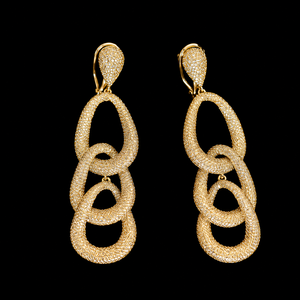Boucles d'oreilles modernes à trois ovales en or jaune 14 carats avec diamants naturels, 10,00 TCW, taille brillant, certifiées IGI, pour enfants - Product Image 1