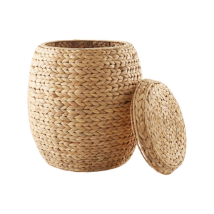 Paniers de rangement rustiques en jacinthe d'eau de haute qualité, écologiques, avec poignées et couvercle, organisateur multifonctionnel pour vêtements, maison, bureau, chambre - Product Image 1