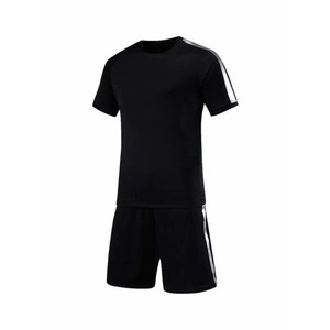 Conjunto de Camiseta de Fútbol para Hombre, Manga Corta, Color Negro, con Bloques de Color, Sublimada, de Poliéster, Cuello en V, Transpirable, Ropa Deportiva - Product Image 1