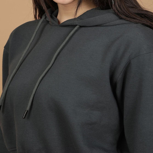 Deep hood Drop Shoulder Cropped Hooded <b>Top</b> Brushed Fleece Women's Fleece Crop Hoodie Cool Weather <b>Layering</b> Custom Logo Supplier - Product Image 5