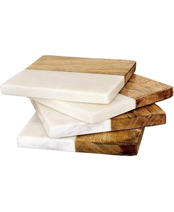 High Quality Marble & Wood <b>Set</b> of 4 <b>Coaster</b> for Coffee Drink Tea <b>Coaster</b> for Dinig Table Modern <b>Coaster</b> for Home Decoration - Product Image 3