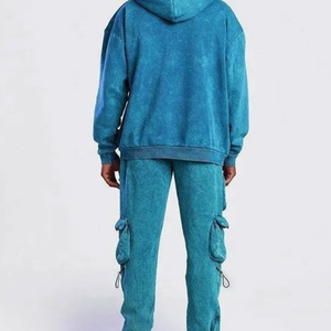 Survêtement unisexe bleu à capuche, pantalon cargo à fermeture éclair, manches longues, vêtements décontractés d'automne, polyester/nylon, léger, couleur unie - Product Image 3
