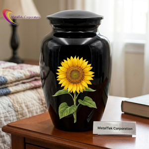 Urna Funeraria de Metal de Alta Calidad, Diseño Girasol, Color Negro, Recipientes Decorativos para Cenizas, Urnas Personalizadas - Product Image 3