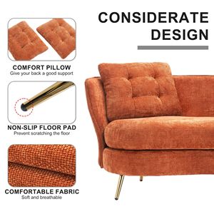 Loveseat โซฟาผ้าใยโพลีเอสเตอร์สีส้มขาโลหะสีทองสำหรับห้องนอนห้องอ่านหนังสือ - Product Image 4
