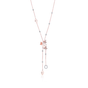 Pendentif en or rose avec diamants de laboratoire taille brillant rond, collier de mariage romantique pour femme en or 14 carats - Product Image 1