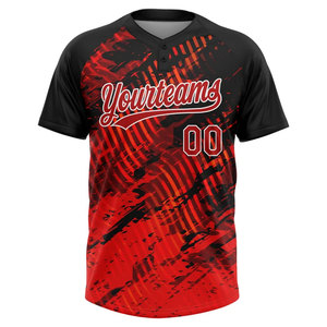 Camiseta de Béisbol Personalizada para Hombre, Roja y Negra, Sublimada, de Manga Corta, con Botones, Uniforme de Softbol - Product Image 2