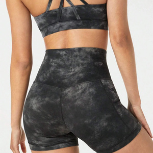 Gym Style Women High Waisted Yoga Shorts Custom Moisture Wicking Quick Dry Breathable Spandex/Cotton Stretch Shorts <b>Pattern</b> for - Product Image 3