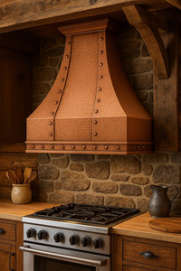 Hotte murale rustique artisanale avec capot martelé, couverture murale pour cheminée et poêle - Product Image 5