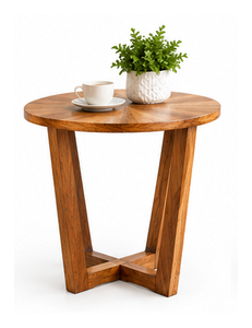 Mesa Auxiliar Redonda de Madera de Teca Sólida de Doble Capa con Diseño Minimalista para Sala de Estar, Dormitorio, Hotel, Instalación en Superficie - Product Image 1