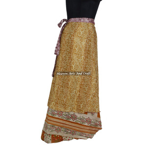 38-Inch Plus Size Multilayer Magic Silk Long <b>Wrap</b> <b>Skirt</b> Vintage Hippie Indian Silk Saree with Bohemian Halter for Summer - Product Image 5