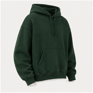 Sweat à capuche homme personnalisable vert forêt, coupe décontractée cocoon, cordon de serrage ton sur ton, poche kangourou, en molleton de coton doux MHOOD-0008 - Product Image 4
