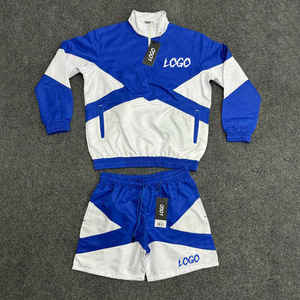 ชุดวอร์มกีฬาผู้ชายแบบ OEM สั่งทำได้ ขายดี ชุดวิ่งออกกำลังกาย เสื้อแจ็คเก็ตกันลมแบบซิปครึ่งตัว และกางเกงขาสั้น - Product Image 6