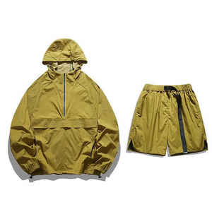 Survêtement coupe-vent en nylon pour homme, style vintage, zippé, léger, oversize, uni, avec bandes de style jogging - Product Image 6