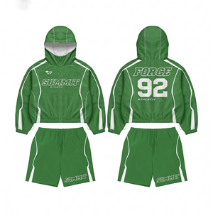 Mens 120 GSM Polyester Windbreaker Short Set Green White Panel Custom Logo Sportswear Windbreaker Shorts for Men - Product Image 1